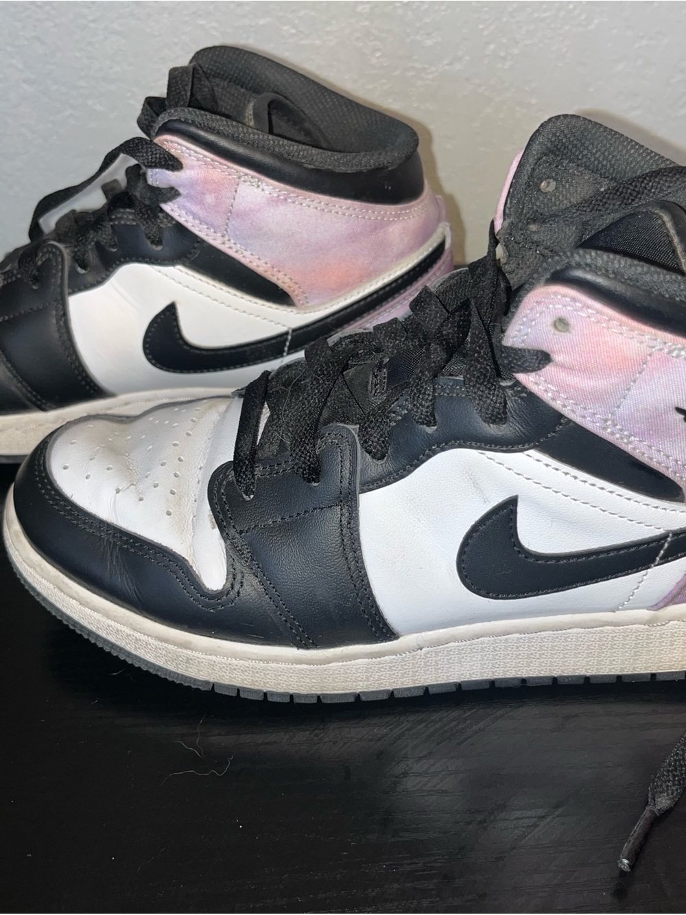 Nike BigKids High-Top Nike Sneakers in Black, White & Pink Tie-Dye
